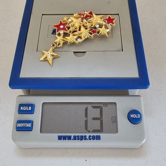 Vintage Shooting Star Cluster Brooch Pin Massive Statement Red Enamel Rhinestone - Picture 6 of 8